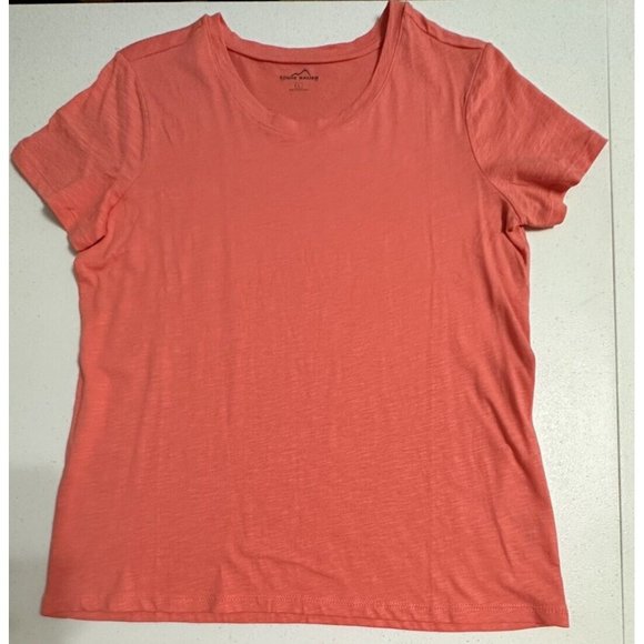 Eddie Bauer T-Shirt Solid Salmon Color Short Sleeve Top Lightweight Stretch‎ L - Picture 1 of 7